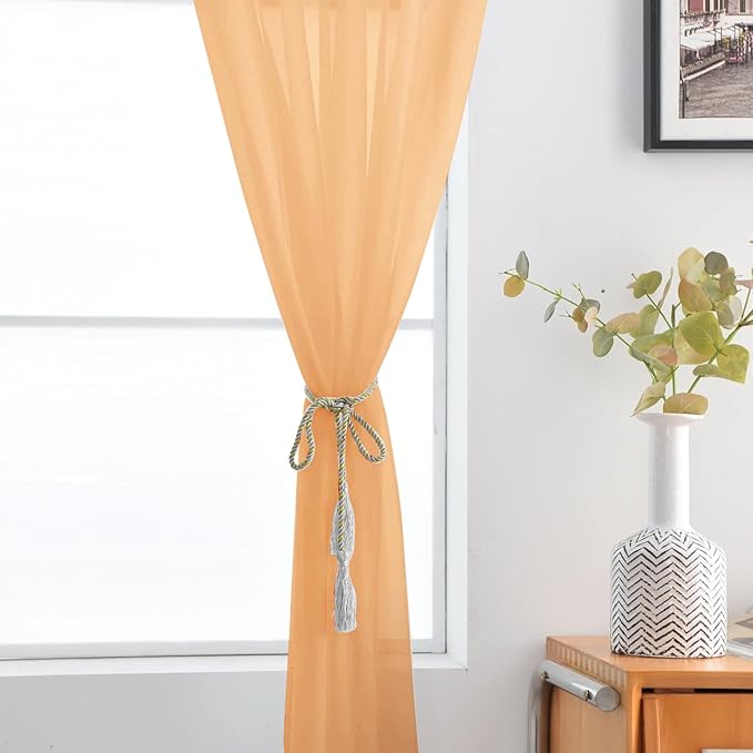 SpaceDresser Sheer Voile Window Treatment Rod Pocket Curtain Panels for Kitchen Bedroom Living Room Drapes Sunlight Filtering Privacy Semi Home Decor Assorted (Beige, 52 W x 54 L)