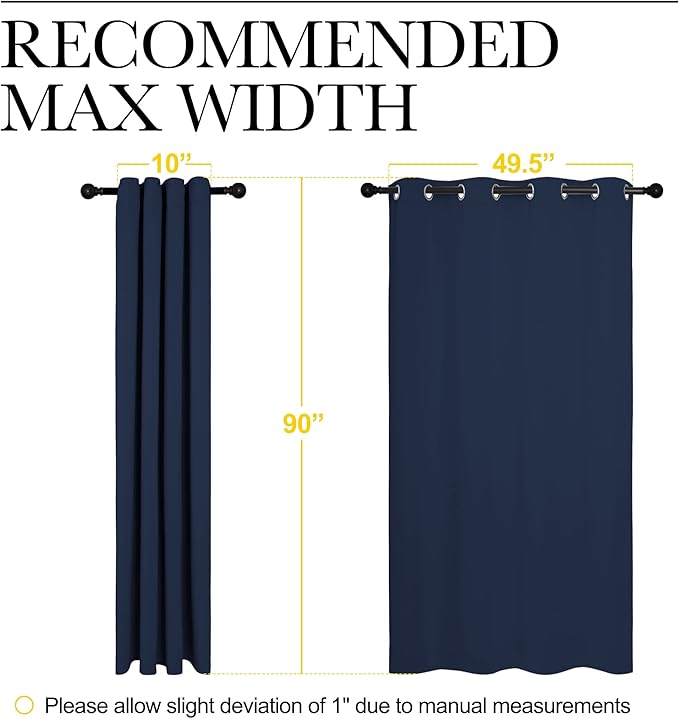 NICETOWN Navy Blackout Curtains for Sliding Door - 55 by 90, 2 Pieces, Blocking Out Sunlight Window Treatment Modern Design Grommet Curtain Panels for Dining Room