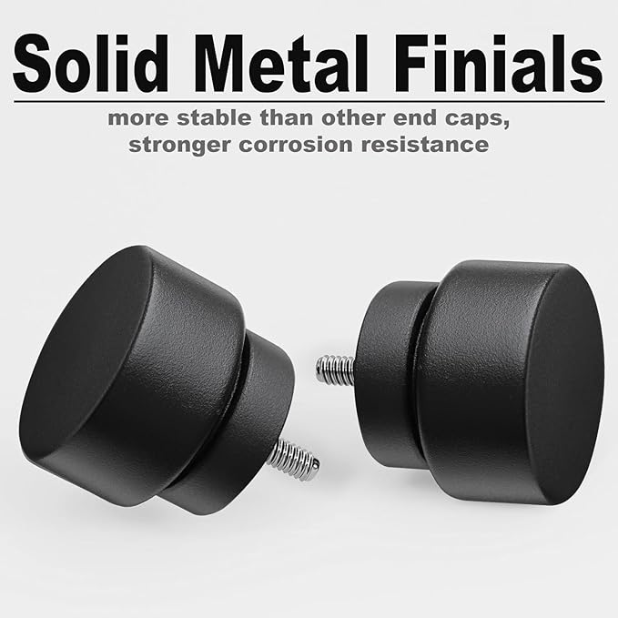 Lootkell Modern Matte Black Curtain Rods for Windows 16 to 60 Adjustable Length Heavy Duty 1" Diameter Window Curtain Rod with Solid Metal Finials for Outdoor Farmhouse Bedroom Kitchen Living Room