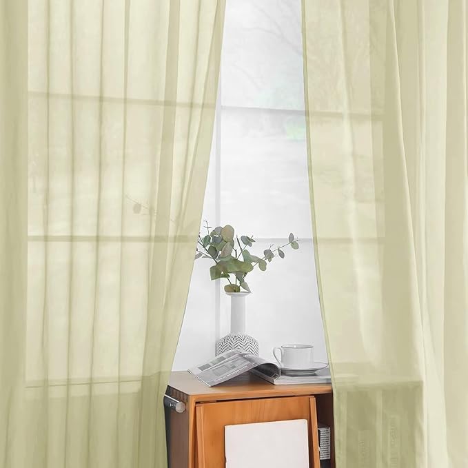 youleyar Solid Sheer Rod Pocket Curtain Voile Draperies 2 Panels White Beige Black Ivory Coffee 26 Inch Width 40 Inch Long 1 Pair for Kitchen Bedroom Children Living Room Yard(Sage Green,26W x 40L)