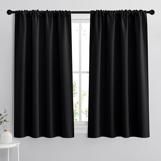 RYB HOME 54 inch Blackout Curtains for Living Room, Rod Pocket Thermal Insulated Small Window Drapes Room Darkening Shades for Bedroom Studio Dorm, W 42 x L 54 inch, Set of 2 Panels, Black
