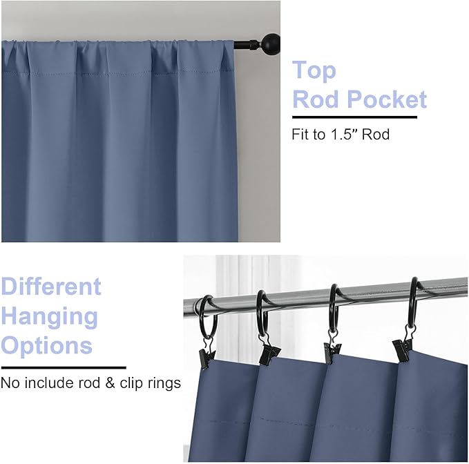 Simplebrand Ava Denim Blackout Curtains for Bedroom 90 Inches Long 2 Panels Set, Solid Privacy Energy Saving Living Room Window Treatment Curtains Blackout Drapes, W50 x L90 Inch, Denim