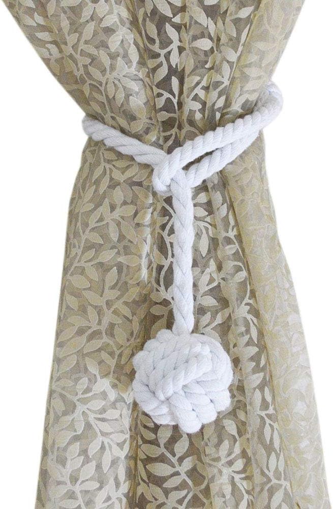 Melaluxe 2 Pack Curtain Tiebacks - Heavy Duty Curtain Rope Tieback, Handmade Rural Decorative Curtain Holdbacks (White)