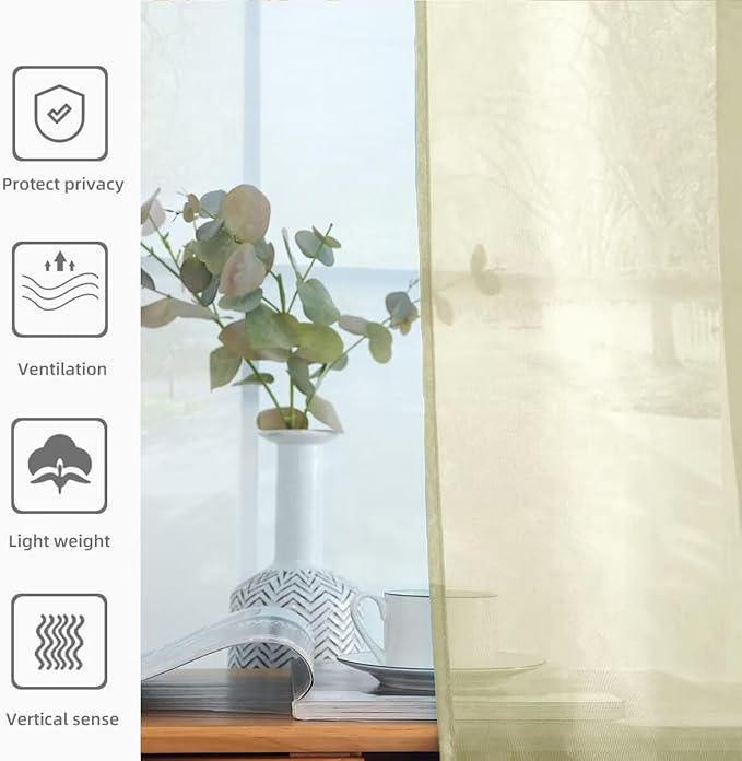 youleyar Solid Sheer Rod Pocket Curtain Voile Draperies 2 Panels White Beige Black Grey Ivory 52 Inch Width 90 Inch Long 1 Pair for Kitchen Bedroom Children Living Room Yard (Sage Green,52Wｘ90L)