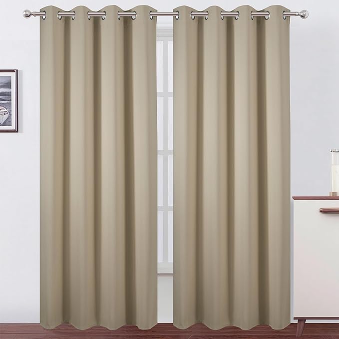 LEMOMO Blackout Curtains 52 x 120 Inch Long Beige Curtains Set of 2 Panels Room Darkening Curtains for Bedroom and Living Room