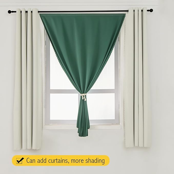 Blackout Curtains for Bedroom Stick On Curtains Window Shades Pull Down Blackout Window Cover No Drillng Self Adhesive Curtains No Rod Small Curtain, 35" W X 79" L, Dark Green, 1 Panel
