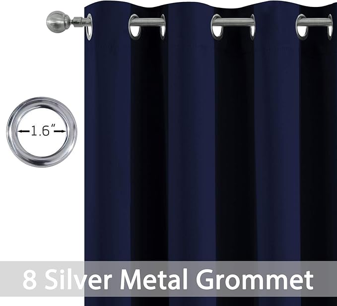 Yakamok Blackout Curtains Room Darkening Thermal Insulated Grommet top Window Curtains for Living Room, 52 x 54 inch, Navy Blue, 2 Panels