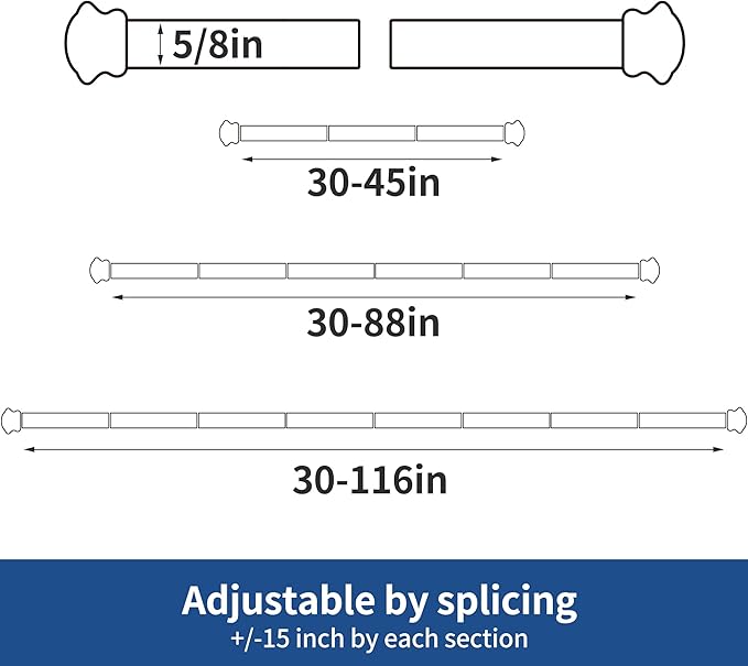 Standard Decorative Window Curtain Rods 30 to 88 Inch,5/8 Inch Diameter Small Curtain Rod Set, Heavy Duty Drapery Rods with Brackets Black