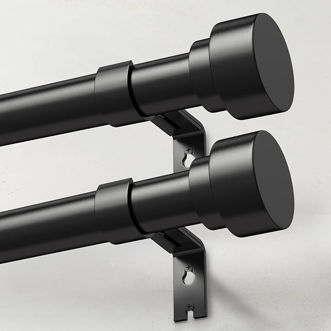 IFELS 2 Pack Heavy Duty Curtain Rods for Windows 28 to 48 Inch, 1 Inch Black Adjustable Curtain Rod Set with Easy Installation and Modern Design (A1,Black,30-60",2Pack)