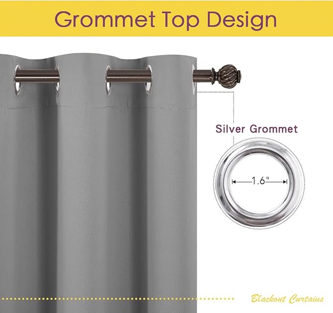 NICETOWN Room Darkening Kitchen Curtains, Silver Grey, 2 Panels, 34 by 40, Window Treatment Thermal Insulated Grommet Light Blocking Curtains & Drapes for Bedroom/Cafe