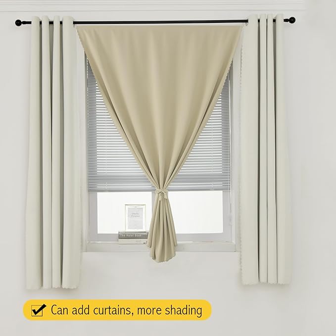 Self Adhesive Portable Blackout Curtains for Bedroom Easy to Install Window Thermal Lnsulated Kitchen Room Darkening Small Window Curtains, Cortinas Para Cuarto, 35"W X 79"L, Beige, 1 Panel