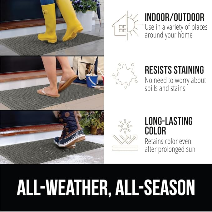 GORILLA GRIP® Ultra Absorbent Front Door Mat Outside Entrance, Traps Dirt and Moisture, HydroABSORB Indoor Outdoor Doormat Holds Up to 1.7 Cups Water, Stain and Fade Resistant Welcome Mat, 29x17, Grey