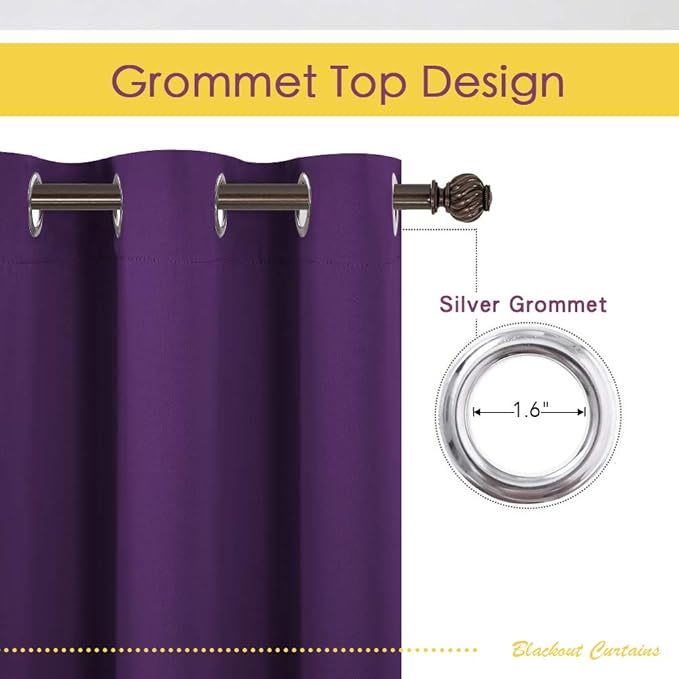 NICETOWN Blackout Curtain Panels for Kids Adult Room, Triple Weave Home Decoration Thermal Insulated Solid Ring Top Blackout Curtains/Drapes (Set of 2, 42 x 54 Inch, Royal Purple)