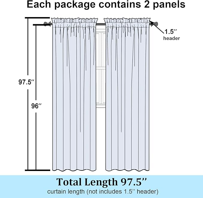 Simplebrand Aqua Sheer Curtains 96 Inches Long, Light Filtering Rod Pocket Solid Color Window Sheer Curtain Panels, Elegant Curtains & Drapes for Living Room, Bedroom 2 Panels (Aqua, 42" W x 96" L)