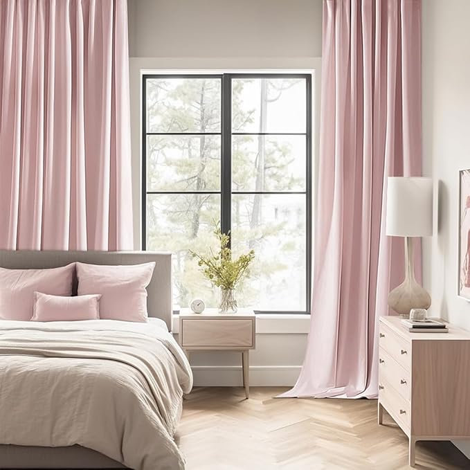 MIULEE Baby Pink Back Tab Blackout Curtains 63 Inch Length 2 Panels Set for Living Room Bedroom Privacy, Rod Pocket/Pinch Pleat Thermal Insulated Room Darkening Pleated Light Blocking Drapes