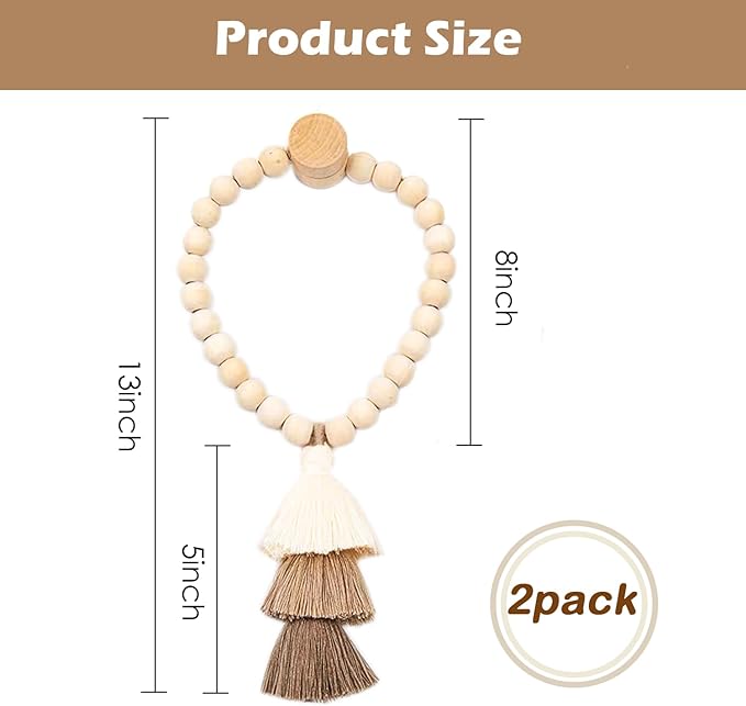 SRG Handmade Magnetic Wooden Bead Curtain Tiebacks 2 PCS | Simple Elegant Magnetic Tassel Curtain Tie Backs | Accessories Wall Decoration | Drapery Tiebacks for Bedroom Window Treatment