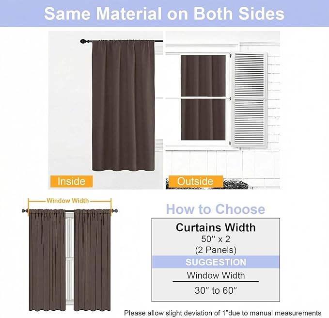 Simplebrand Blackout Extra 10ft Curtains for Patio 120 Inches Long 2 Panels Set, Solid Thermal Insulated Energy Saving Rod Pocket Window Treatment Curtains Blackout Drapes, 50" Wx120 L, Chocolate