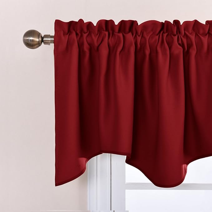 NICETOWN 2 Panels Valance for Window Farmhouse Style Window Treatment Thermal Insulated Room Darkening Curtain Valances Rod Pocket for Kitchen/Living Room/Christmas, 42 x 18 inch Long, Burgundy Red