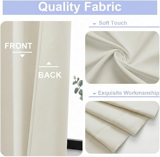 Simplebrand Ava Ivory Short 36 Inches Light Filtering Curtain 2 Panels Set, Half Window Rod Pocket Privacy Curtain Tiers for Kitchen, Curtains Light Filtering for Bathroom, W40 x L36 Inch, Ivory
