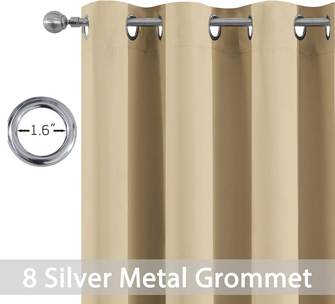 Yakamok Light Blocking Window Blackout Curtains Thermal Insulated Room Darkening Drapes for Bedroom,Solid Grommet Top Window Panels, 52x54 Inch, Beige, One Pair