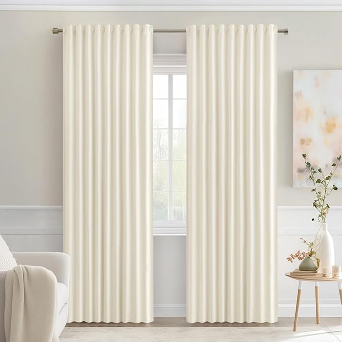 MIULEE Birch Back Tab Blackout Curtains 72 Inches Long 2 Panels Set for Living Room Bedroom Privacy, Rod Pocket/Pinch Pleat Thermal Insulated Room Darkening Pleated Light Blocking Drapes