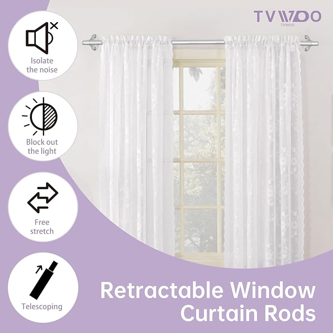 TVWOO Silver Wrap Around Curtain Rods:5/8 In Blackout Adjustable Window Curtain Rod for Bedroom Kitchen Apartment Renter Friendly,Room Darkening Curved Drapery Rods Easy Install,Antique Silver 28-60"