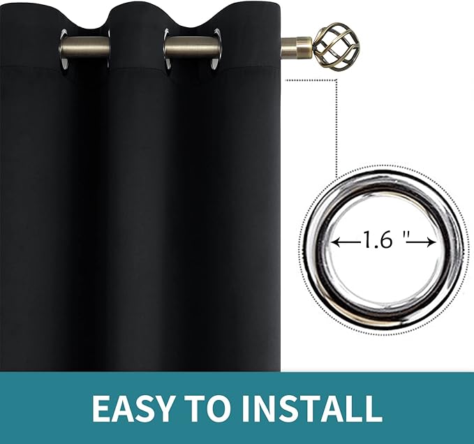 BGment Blackout Curtains - Grommet Thermal Insulated Room Darkening Bedroom and Living Room Curtains, Set of 2 Panels (52 x 120 Inch, Black)