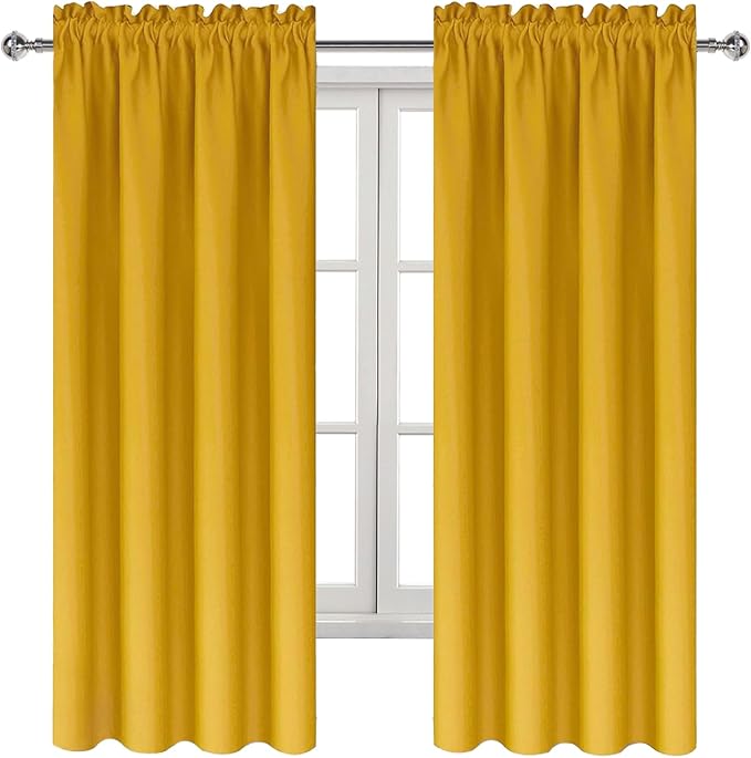 DWCN Yellow Room Darkening Blackout Curtains - Thermal Insulated Privacy Energy Saving Window Curtain Drapes 38 x 72 inch Length, Set of 2 Bedroom Living Room Curtains