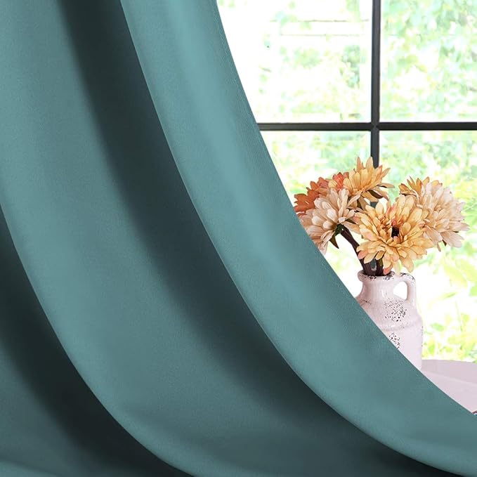 NICETOWN Blackout Window Curtains 60 inch Length 2 Panels, 34 x 60 Inch, Sea Teal, Grommet Top Room Darkening Thermal Insulated Solid Vertical Drapes for Bedroom/Kid Room
