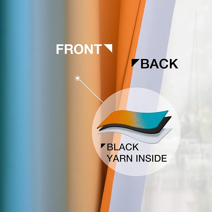 Yakamok Ombre Blue and Orange Curtains for Bedroom, Gradient Room Darkening Curtains, Grommet Thermal Insulated Light Blocking Window Drapes/Curtain for Living Room,52 x 72 Inch,2 Panels