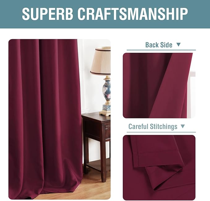 H.VERSAILTEX Blackout Curtains for Bedroom 84 Inches Length Thermal Insulated Window Curtains for Living Room, Christmas Deals Curtain Panels, Antique Grommet - Burgundy Red, One Panel, 52" W x 84" L
