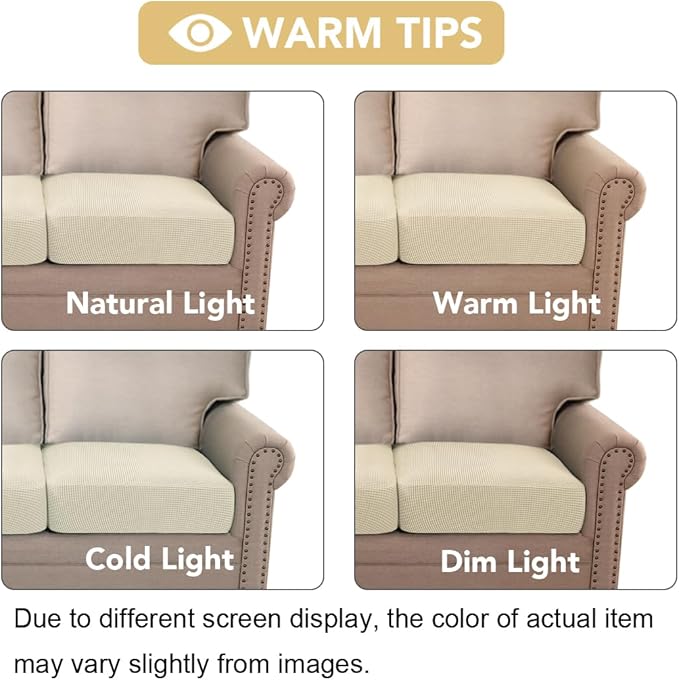 H.VERSAILTEX Super Stretch Individual Seat Sofa Covers Couch Slipcover Sets Thick Jacquard Textured Twill Fabric (2 Piece Medium Sofa Cushion Covers, Natural)
