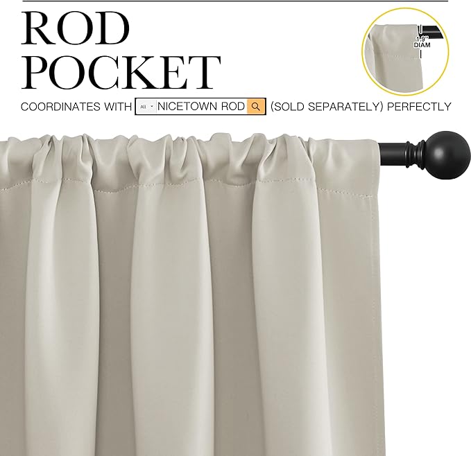 NICETOWN Blackout Curtains for Living Curtains, Room Darkening Window Curtain Panels, Easy-Care Solid Thermal Insulated Draperies/Drapes for Daughter Room (Natural, 2 Panels, 29 by 20)