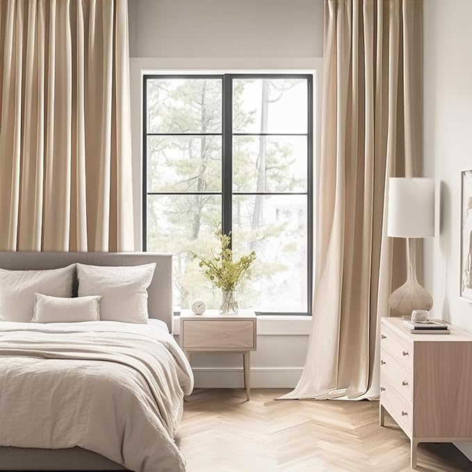 MIULEE Beige Back Tab Blackout Curtains 54 Inches Long 2 Panels Set for Living Room Bedroom Privacy, Rod Pocket/Pinch Pleat Thermal Insulated Room Darkening Pleated Light Blocking Drapes