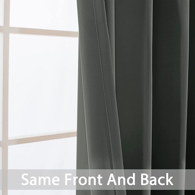 Yakamok Blackout Curtains Room Darkening Thermal Insulated Window Panels,Solid Grommet Top Drapes for Bedroom/Living Room(62Wx96L, Dark Grey, 2 Panels)