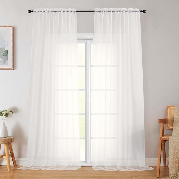 Ivory Sheer Curtains for Bedroom Living Room 96 Inches Long 2 Panels, Modern Airy Soft Lightweight Rod Pocket Light Filtering Sheer Curtains Drapes, Ivory, Each 42" Wx96 L Inch