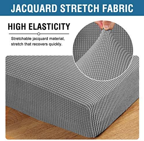 H.VERSAILTEX Super Stretch Couch Cushion Covers Sofa Cushion Slipcovers Jacquard Fabric Individual Seat Couch Slipcover Sets for Pets with Elastic Bottom(3 Packs Cushion Sofa Covers, Dove)