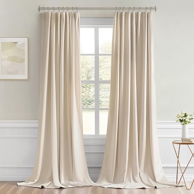 MIULEE Back Tab Cream Beige Curtains 92 Inch Long 2 Panels Set for Living Room Bedroom, Ivory Rod Pocket/Pinch Pleated Light Blocking Thermal Insulated Room Darkening Floor to Ceiling Blackout Drapes