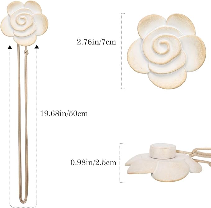 Lewondr Magnetic Curtain Tiebacks, Vintage Curtain Holdback, Resin Flower Curtain Ties with Rope Drapery Retro Window Curtain Decorative Buckle Holder for Outdoor, Home Office, and Cafe Balcony, Beige