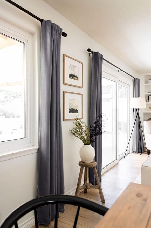 100% Blackout Shield Linen Blackout Curtains for Bedroom 63 Inches Long, Back Tab/Rod Pocket Living Room Drapes, Thermal Insulated Blackout Curtains 2 Panels Set, 50" W x 63" L, Darkgray