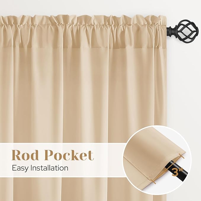 HOMEIDEAS Non-See-Through Beige Privacy Sheer Curtains, 52 X 45 Inches Long 2 Panels Taupe Sheer Curtains Light Filtering Window Drapes for Bedroom Living Room