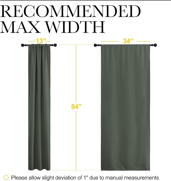 NICETOWN Bedroom Curtains Blackout Draperies - All Season Thermal Insulated Solid Rod Pocket Top Blackout Curtains/Drapes for Kid's Room (Dark Mallard, 1 Pair, 34 x 84 Inch)