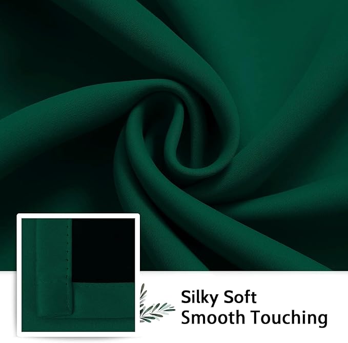SimpleHome 100% Blackout Curtains for Bedroom,Thermal Insulated Dark Green Grommet Window Drapes Room Darkening Curtains for Living Room with Black Back,42 x 72 Inch,2 Panels
