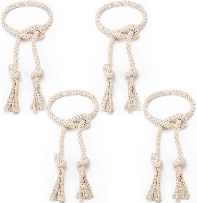 4 Pcs Hand Woven Curtain Tiebacks No Drilling - Boho Drape Holdbacks Rope for Black Blue Light Color Curtains, Decorative Ties for Outdoor Yard Garden Farmhouse Drapery, Beige