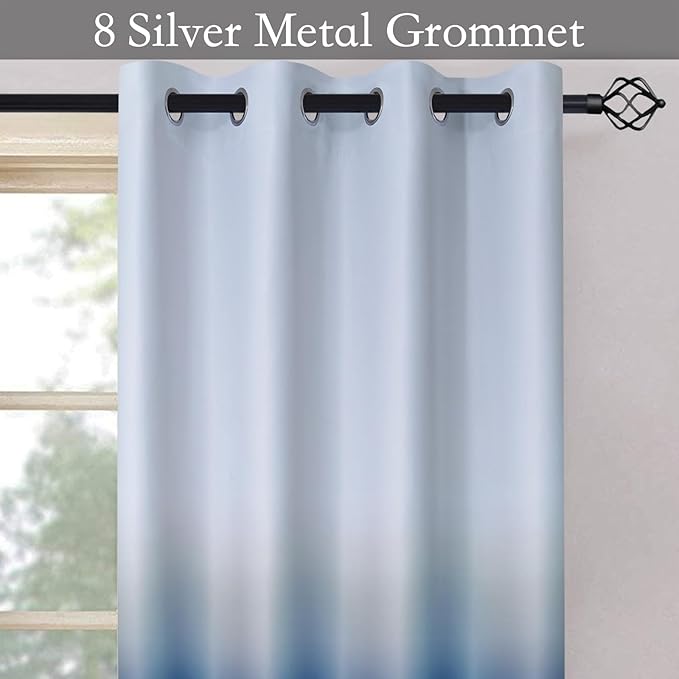 SimpleHome Ombre Room Darkening Curtains for Boys Bedroom, Light Blocking Gradient Grey White to Blue Thermal Insulated Grommet Window Curtains/Drapes for Living Room,2 Panels, 52x84 inches Length