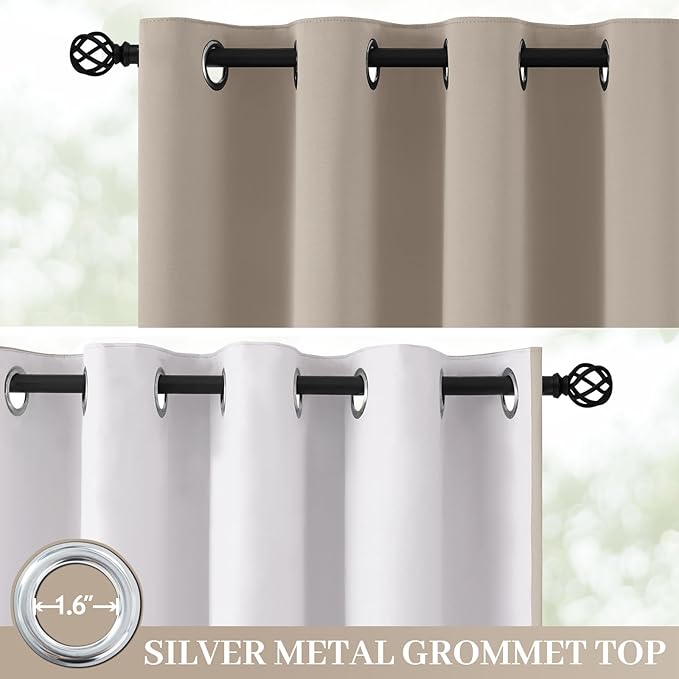 Yakamok 100% Blackout Curtain Panels 96 inches Cold and Light Blocking Drapes for Nursery, 2 Thick Layers Thermal Insulated Draperies (2 Pieces, 50 Wide Each Panel, Natural Front with White Backing)