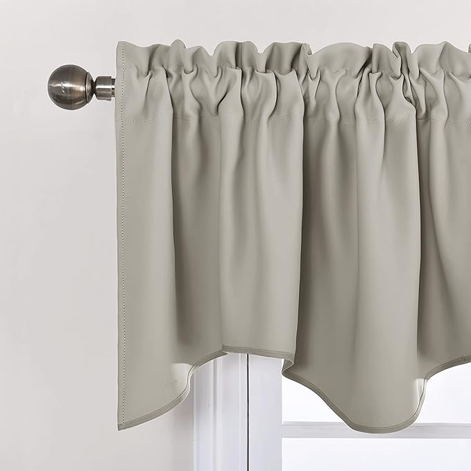 NICETOWN Small Window Curtain Valance - Farmhouse 42 inches by 18 inches Thermal Insulated Scalloped Rod Pocket Valance for Boy Bedroom/Living Room/Kitchen Window Decor, Natural, 1 Panel