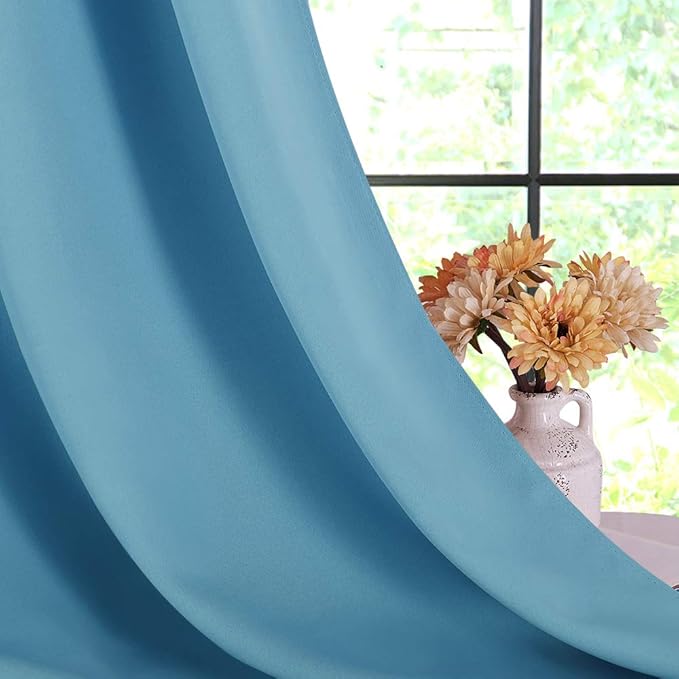 NICETOWN Blackout Curtain Panels for Bedroom, 2 Panels, W70 x L95-inch, Teal Blue, Thermal Insulated Grommet Top Blackout Draperies and Drapes for Basement