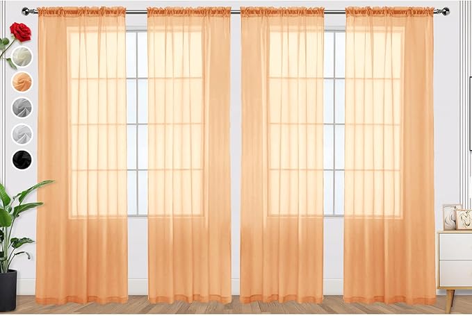 SpaceDresser Beige Sheer Curtains 4 Panels Rod Pocket Semi-Sheer Curtain 108 Inches Long Light Filtering Voile Window Drapes for Bedroom Living Room Kitchen, Each 52W x 108L