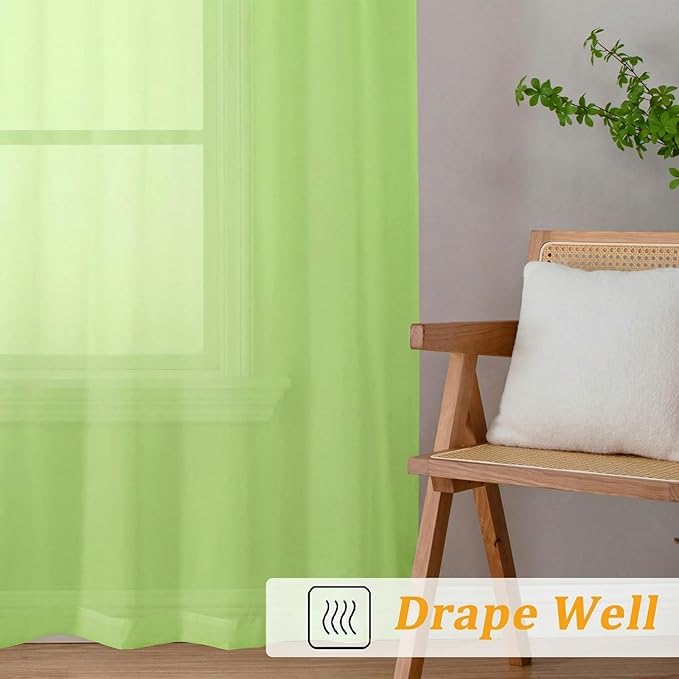 Gwine Short Kitchen Sheer Curtains 36 Inch Length - Light Filtering Voile Small Half Window Curtain for Basement, Rod Pocket Cafe Curtains for Bathroom Cabinet, 42Wx36L Inch, 2 Panels, Lime
